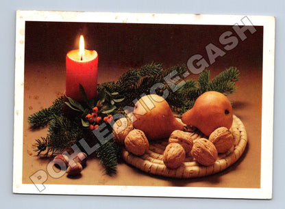 Pohlednice Vánoční zátiší s ovocem a svíčkou 1987 (M36540)