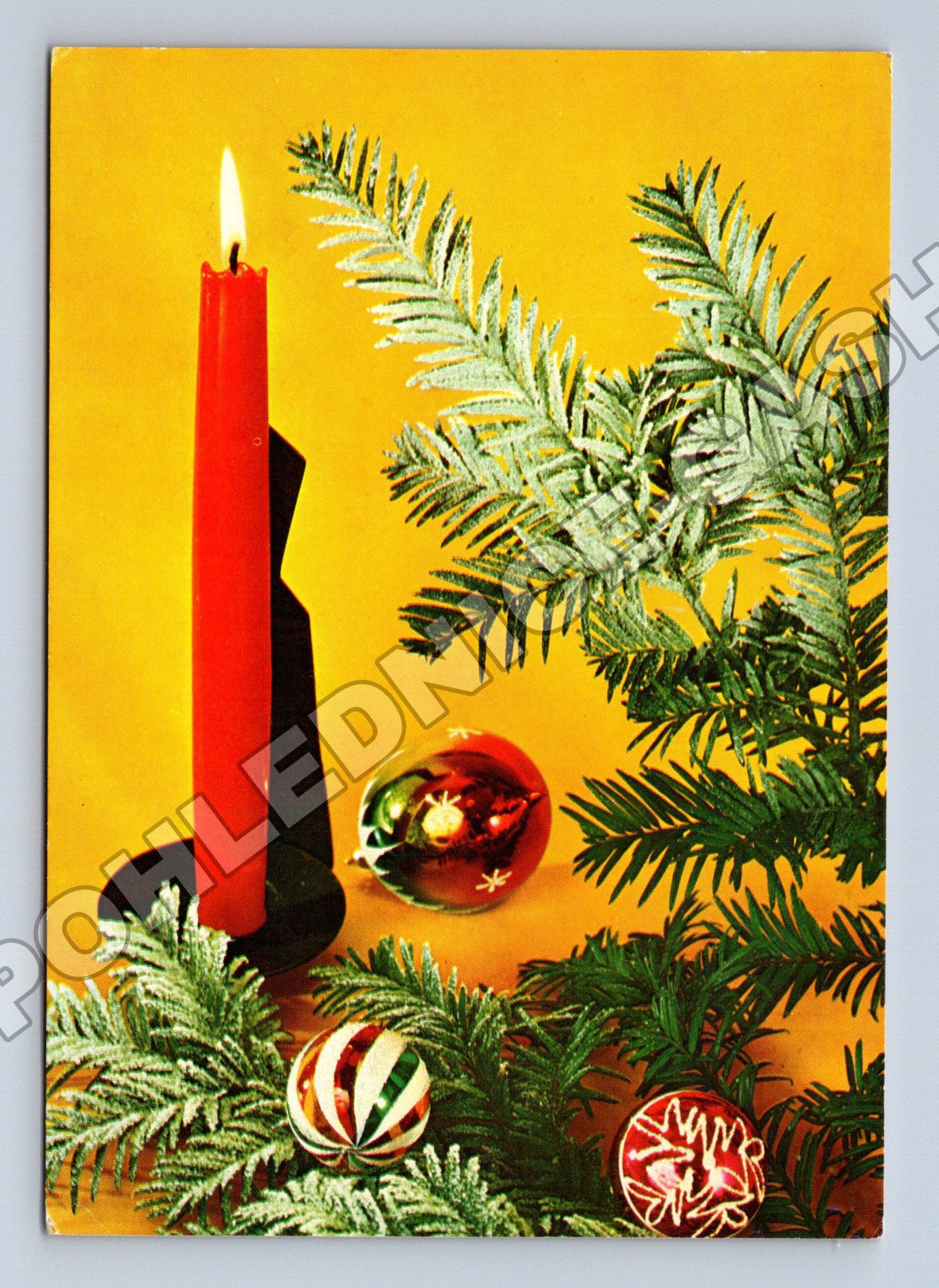 Pohlednice Vánoční motiv svíčka a ozdoby 1974 (M36578)