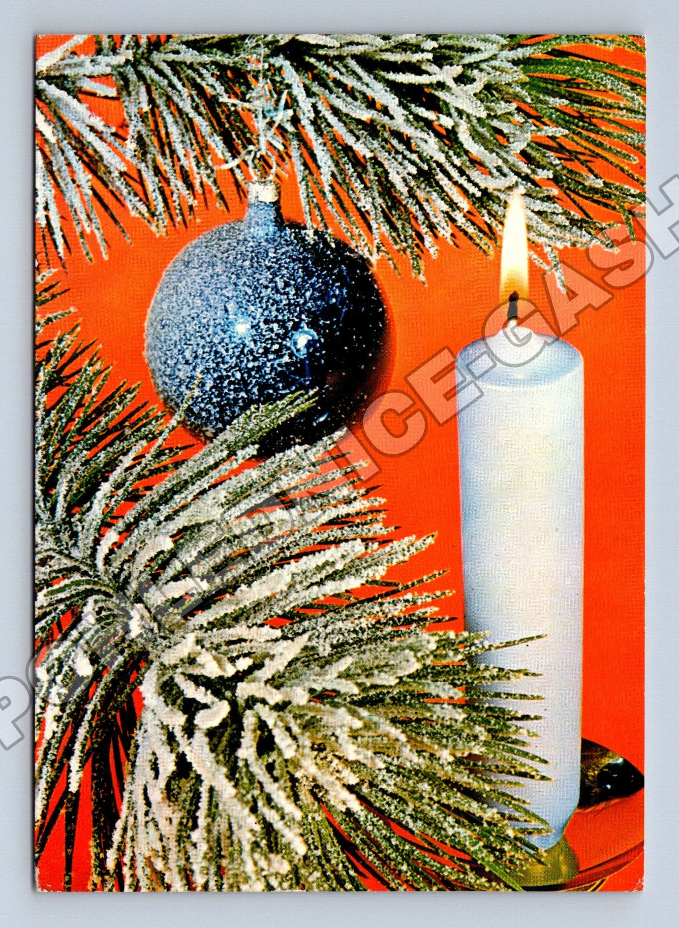 Pohlednice Vánoční motiv svíčka a baňka 1953 (M36590)