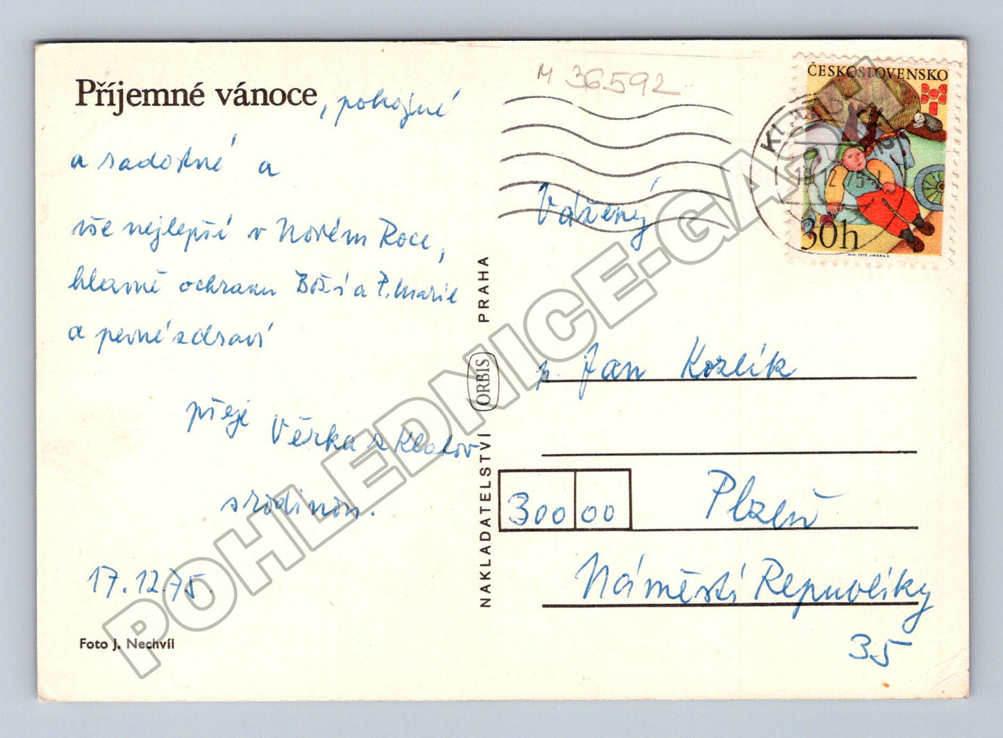 Pohlednice Vánoční zvonky a jiskřičky 1975 (M36592)