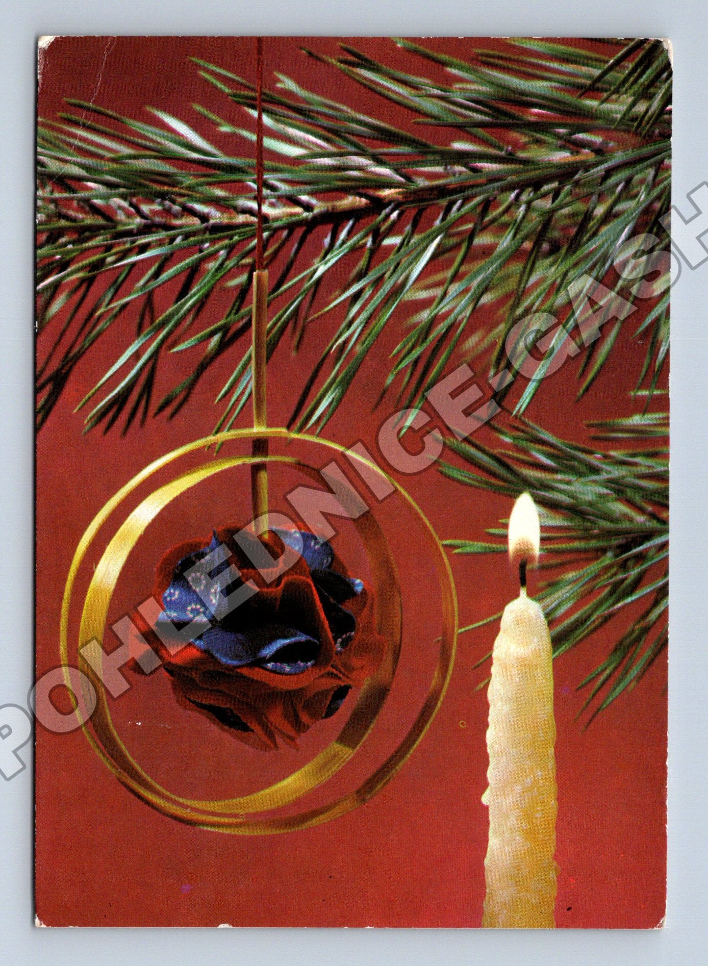 Pohlednice Vánoční motiv svíčka a jehličí 1973 (M36596)