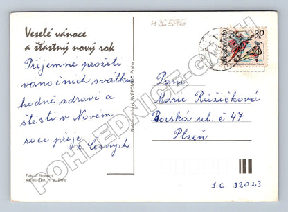 Pohlednice Vánoční motiv svíčka a jehličí 1973 (M36596)