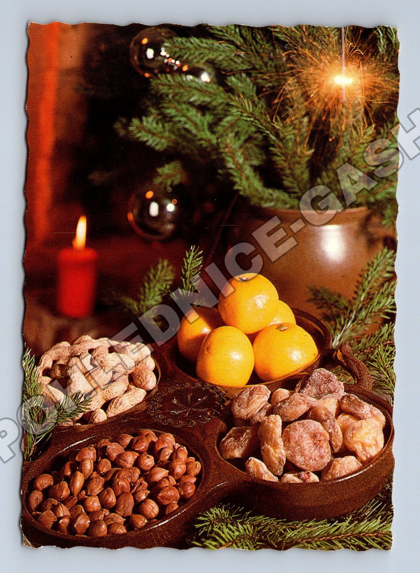 Pohlednice Vánoční dekorace prskavka ořechy 1977 (M36597)