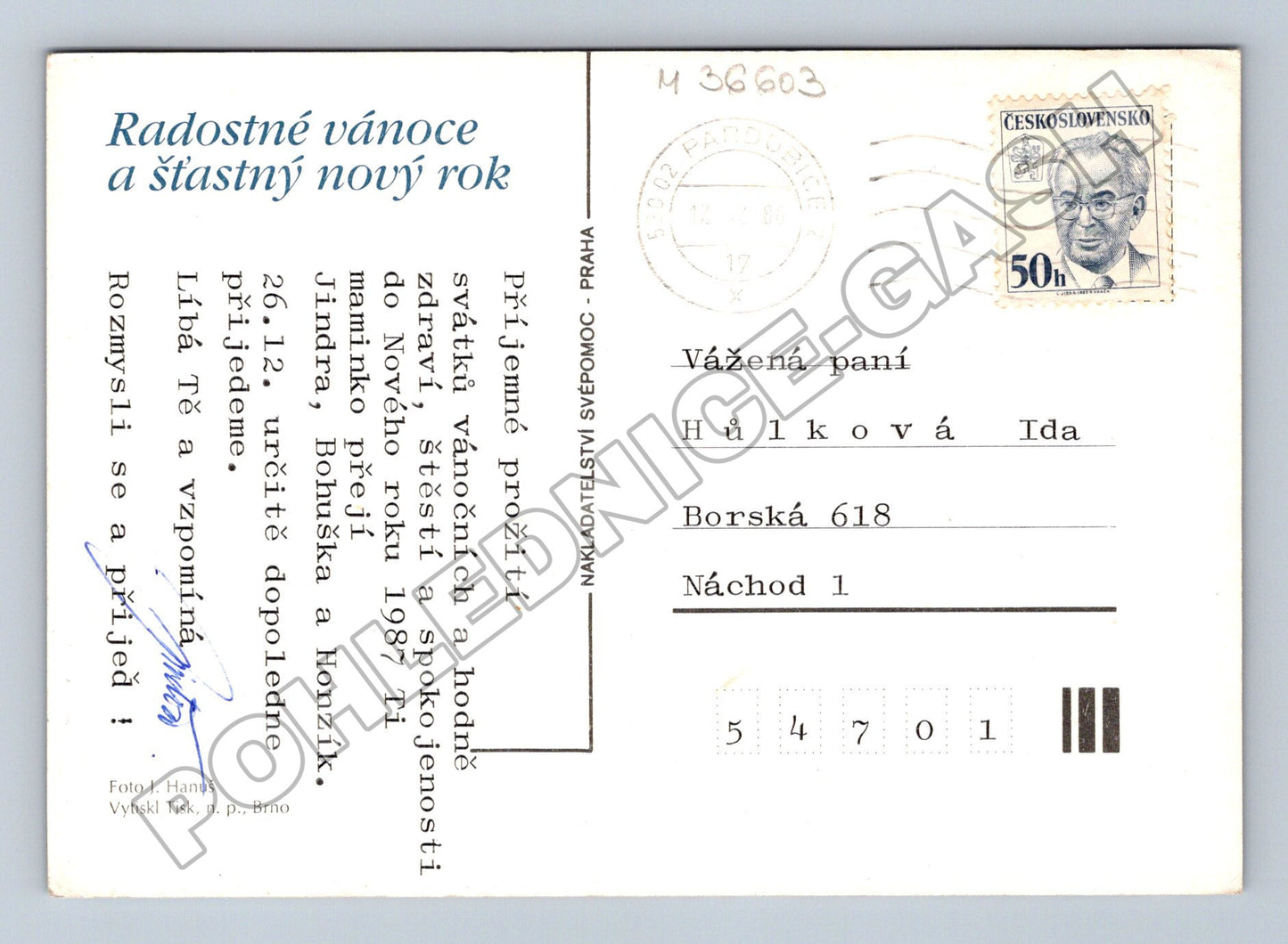 Pohlednice Vánoční zátiší 1987 (M36603)