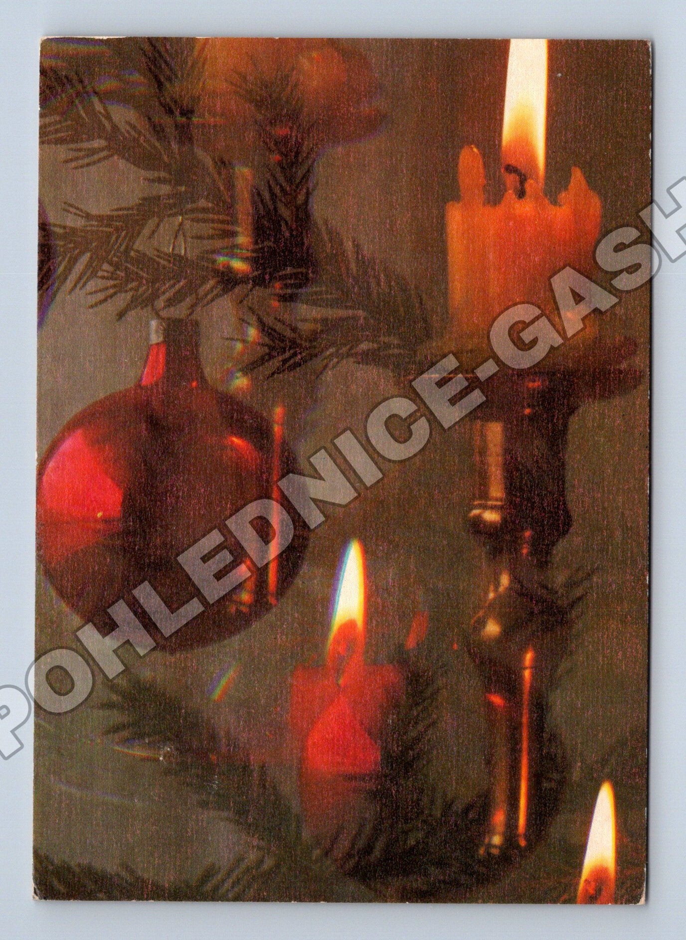 Pohlednice Vánoční pozdrav svíčky baňky 1977 (M36606)