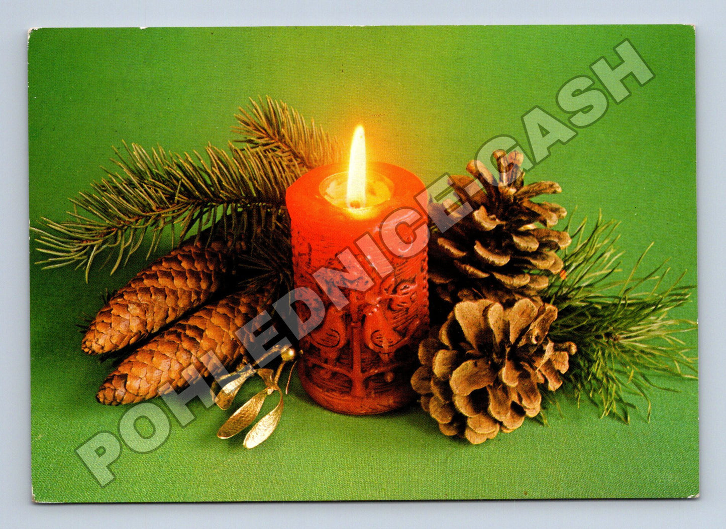 Pohlednice Vánoční svíčka šišky jmelí (M36618)