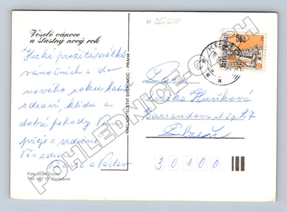 Pohlednice Vánoční svíčka šišky jmelí (M36618)