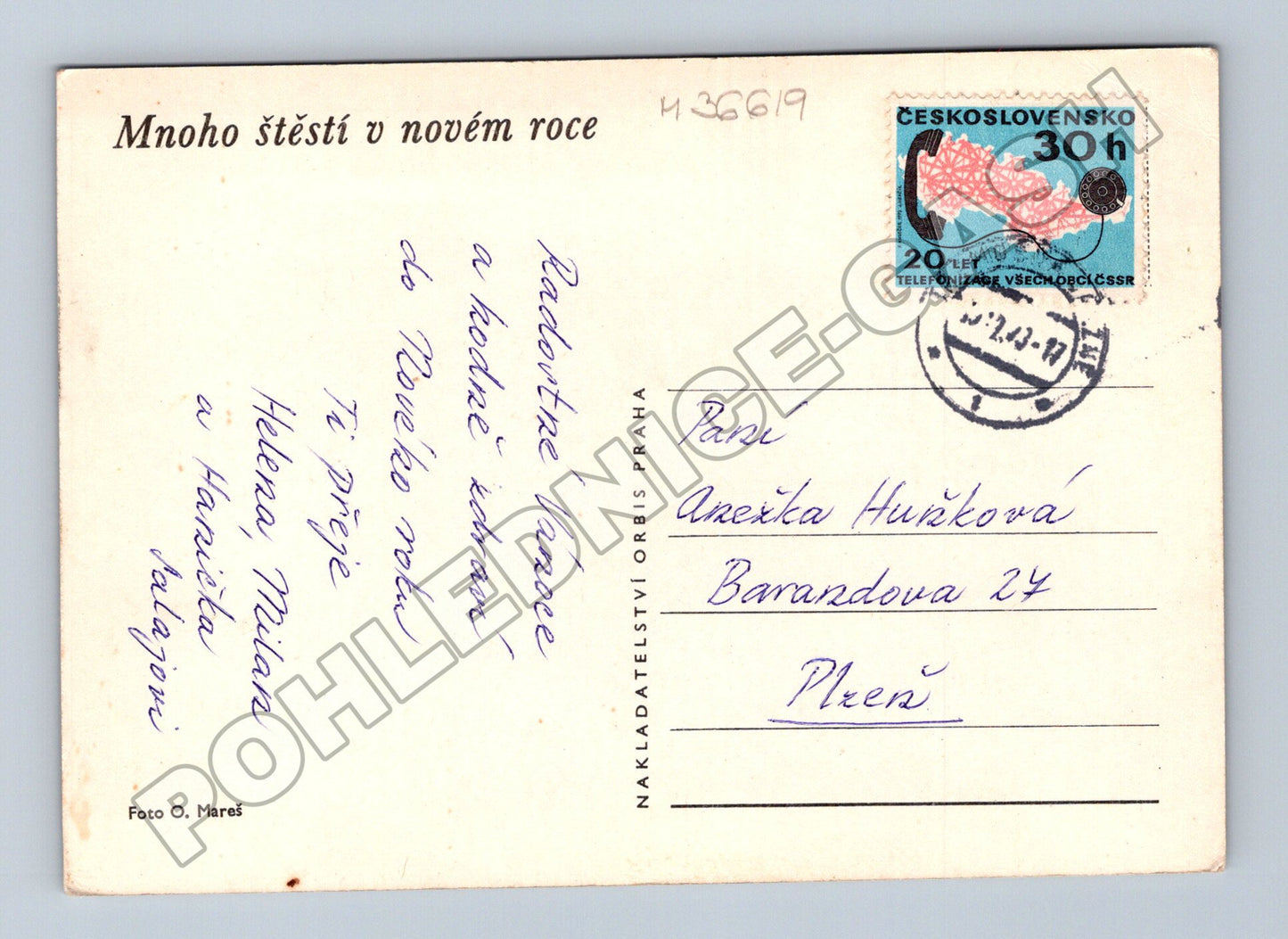 Pohlednice Novoroční motiv šampaňské a svíčka 1977 (M36619)