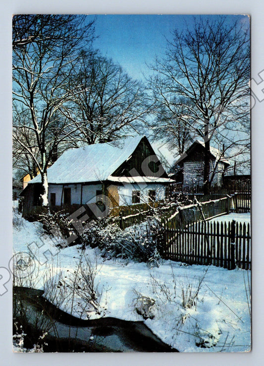 Pohlednice Zimní scéna vesnice 1973 (M36630)