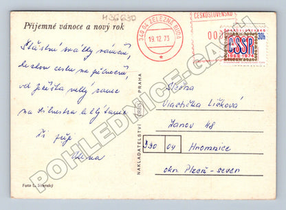 Pohlednice Zimní scéna vesnice 1973 (M36630)