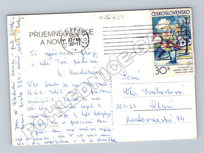 Pohlednice Jmelí vánoční motiv 1974 (M36639)