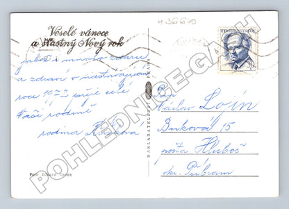 Pohlednice zimní krajina sníh cesta Nový rok 1972 (M36640)