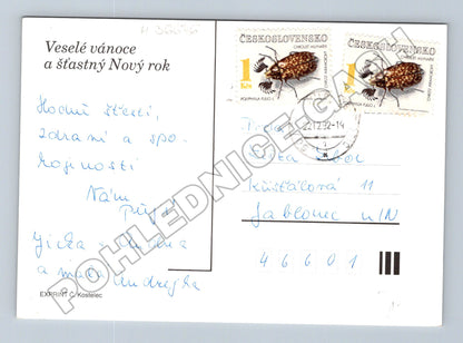 Pohlednice Vánoce děti sněhulák pudl 1994 (M36646)