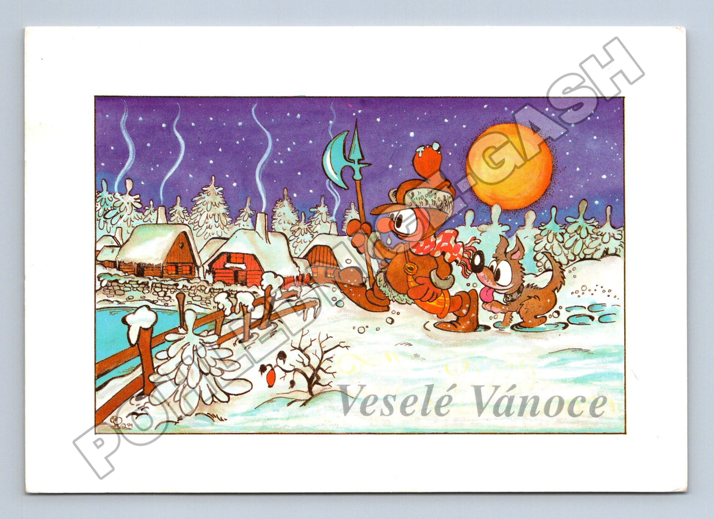 Pohlednice Veselé Vánoce kreslený motiv (M36662)