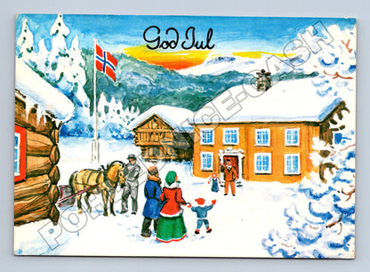 Pohlednice Norsko zimní motiv s vlajkou God Jul 1986 (M36668)