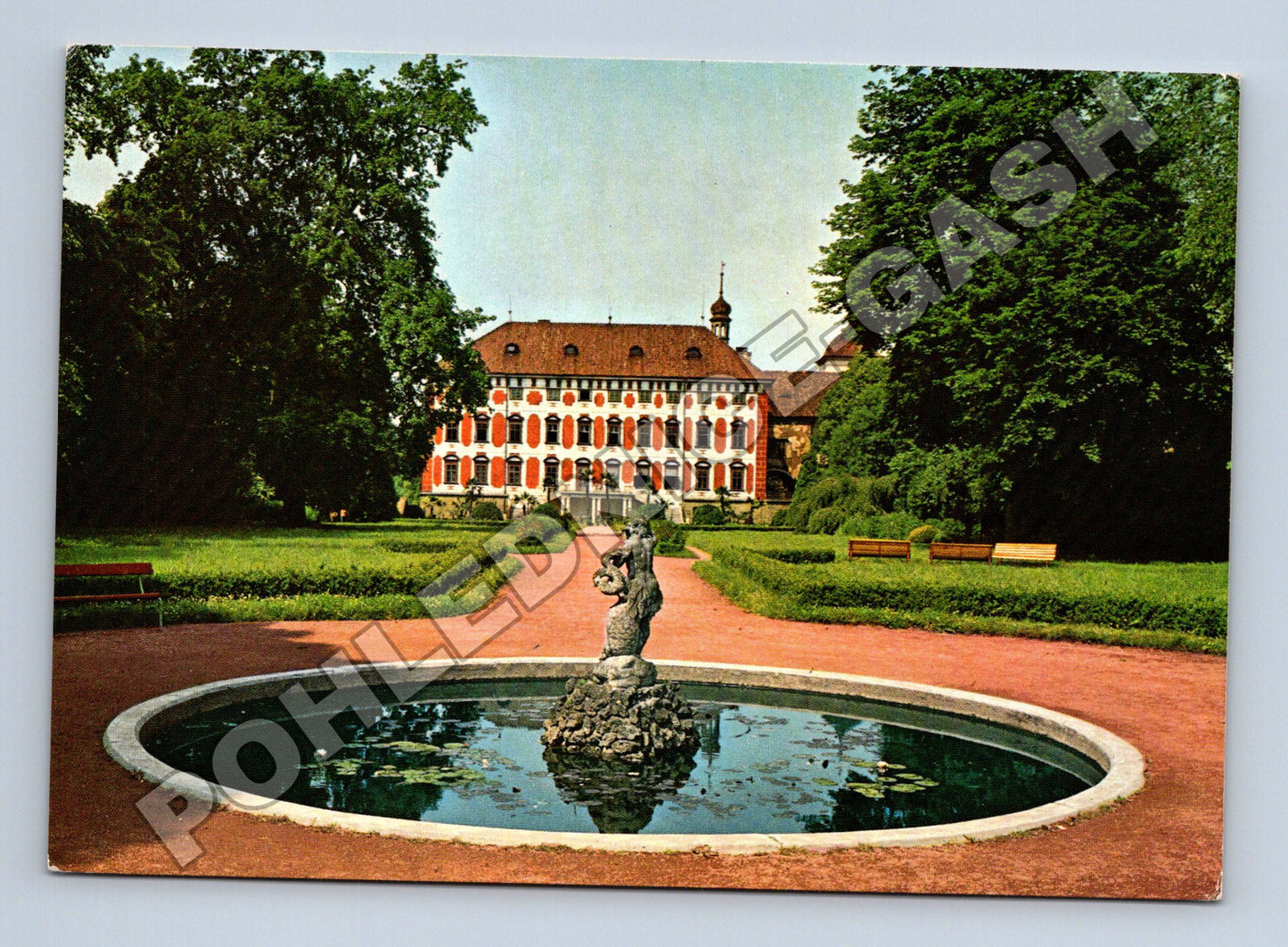 Pohlednice Libochovice státní zámek fontána 1965 (M36688)