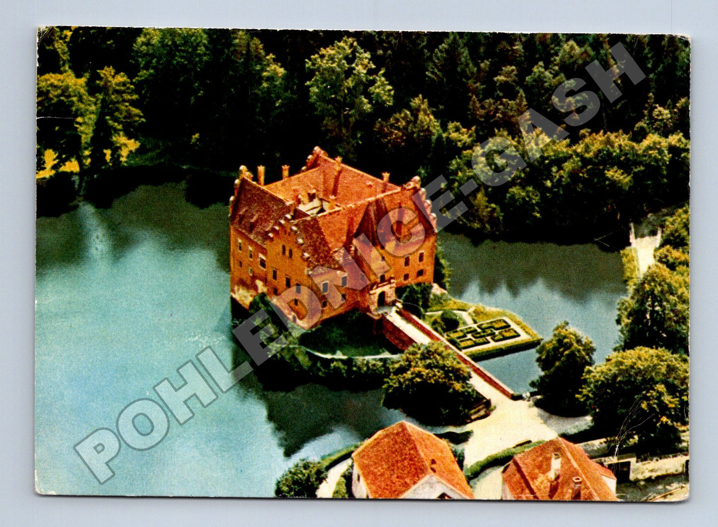 Pohlednice Červená Lhota zámek z ptačí perspektivy 1968 (M36690)