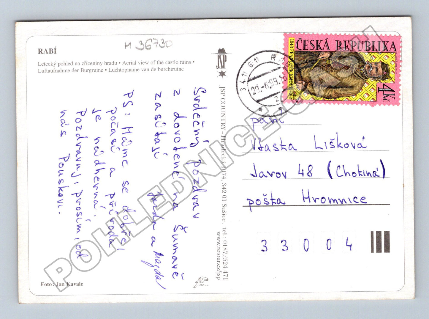 Pohlednice Rabí hrad letecký pohled 2003 (M36730)