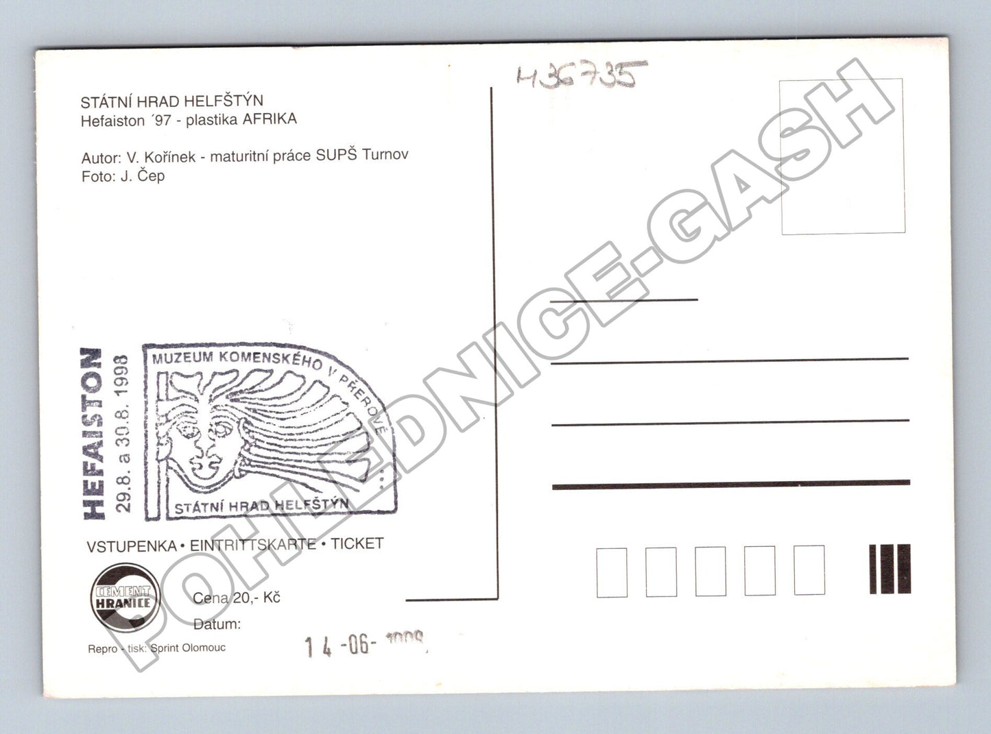 Pohlednice Helfštýn plastika AFRIKA 1998 (M36735)