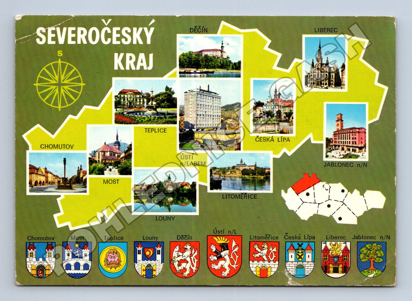 Pohlednice Severočeský kraj města znaky 1981 (M36741)