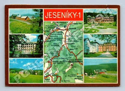 Pohlednice Jeseníky panorama s mapou 1980 (M36743)