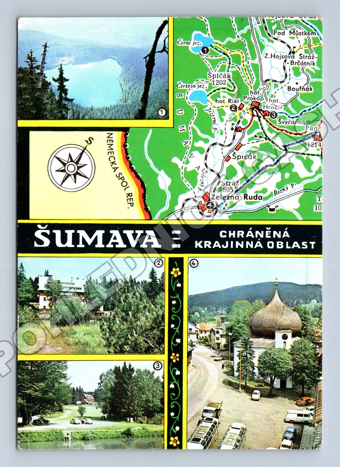 Pohlednice Šumava mapa Černé jezero Železná Ruda 197x (M36745)