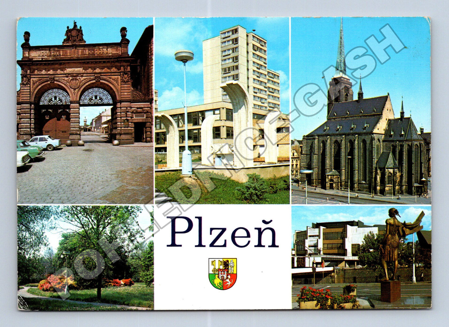 Pohlednice Plzeň koláž památek 1977 (M36755)