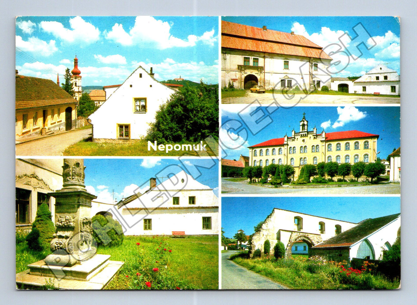 Pohlednice Nepomuk koláž budov 1989 (M36757)