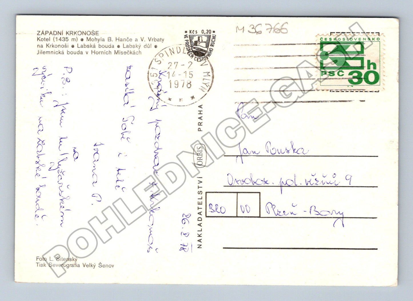 Pohlednice Západní Krkonoše zimní motiv 1978 (M36766)