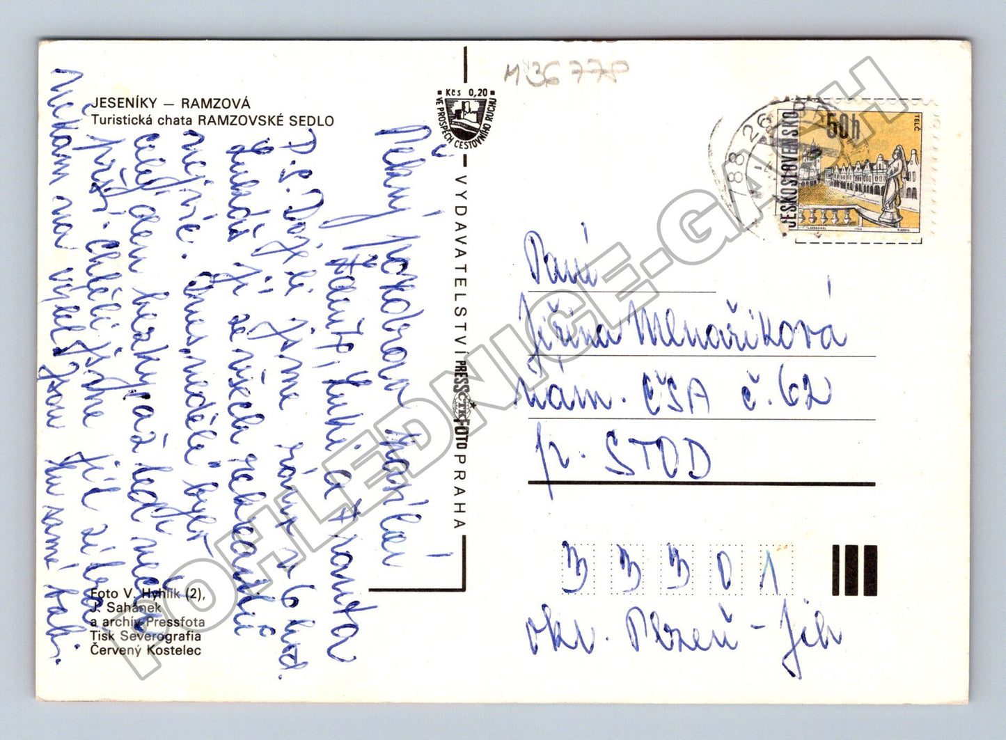 Pohlednice Ramzovské sedlo turistická chata Jeseníky 1982 (M36778)
