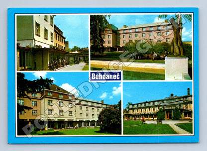 Pohlednice Bohdaneč lázně, budovy a socha 1997 (M36783)