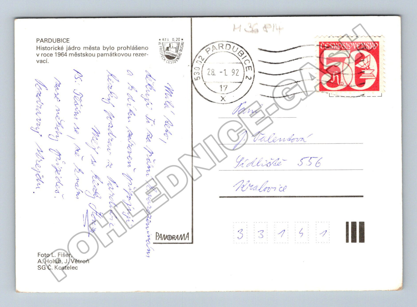 Pohlednice Pardubice koláž památek 1992 (M36814)