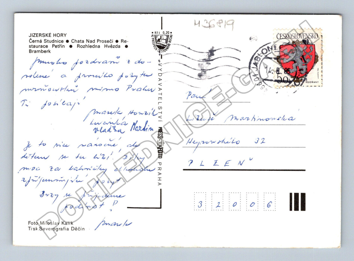 Pohlednice Jizerské Hory motivy rozhleden a chat 1991 (M36819)
