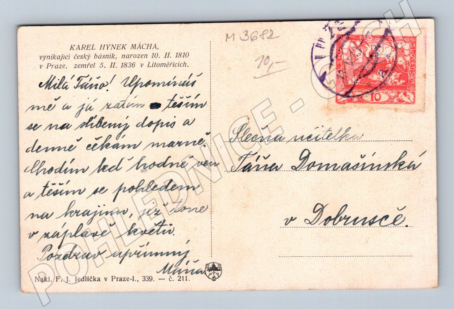 Pohlednice Karel Hynek Mácha portrét (M3682)