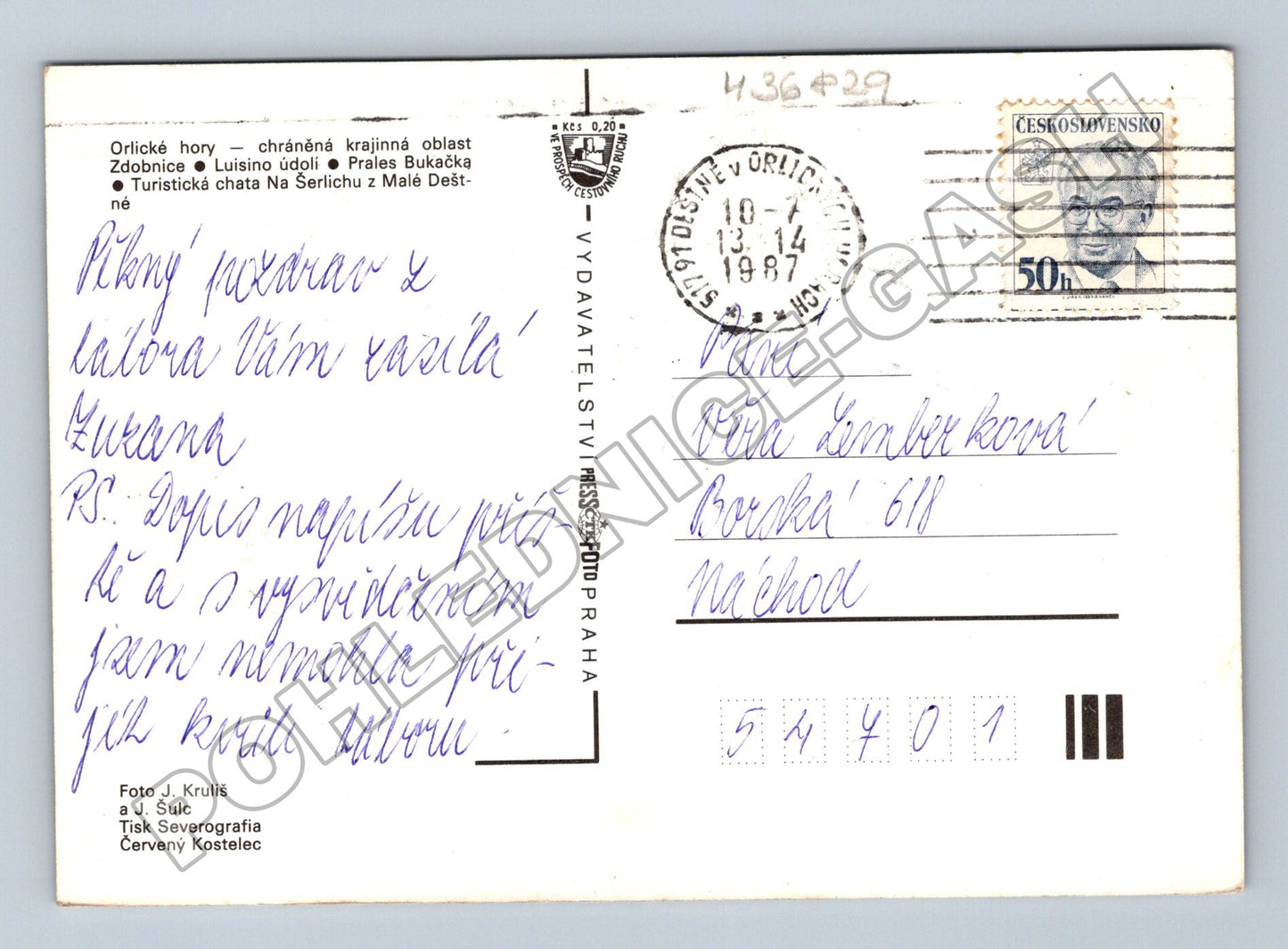 Pohlednice Orlické hory různé pohledy 1987 (M36829)