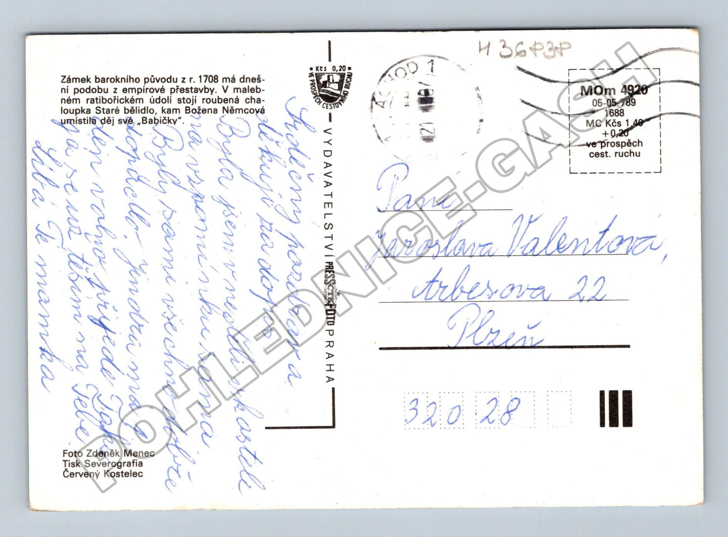 Pohlednice Ratibořice Babiččino údolí zámek 1989 (M36838)