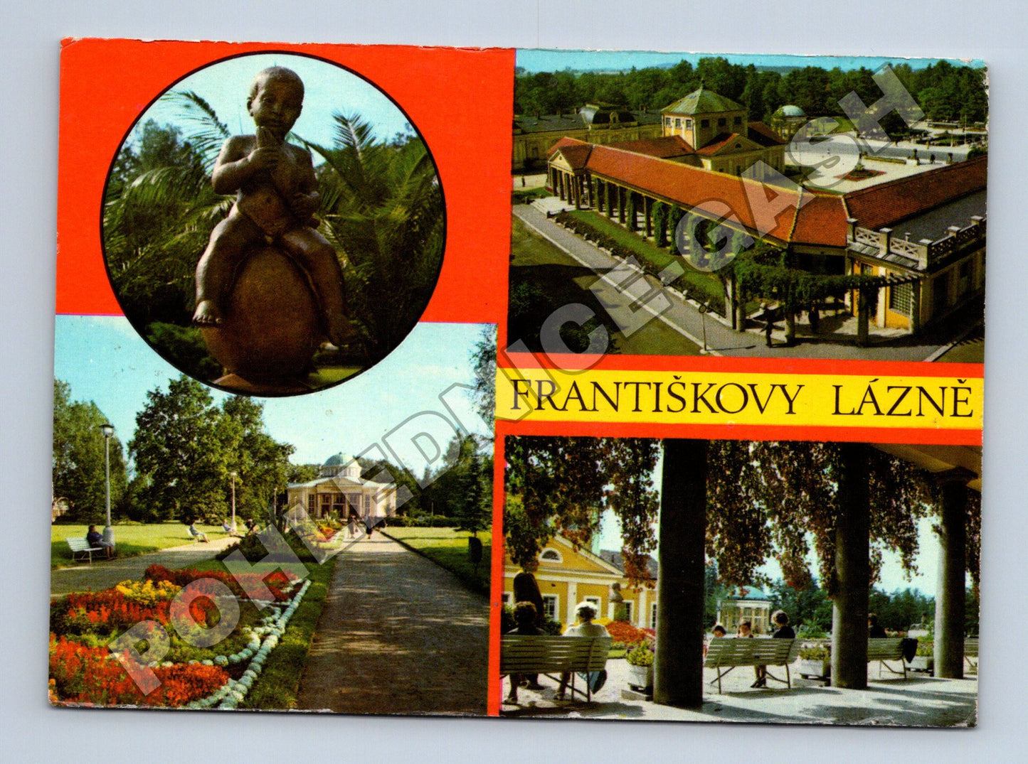 Pohlednice Františkovy Lázně socha park lázeňské budovy 1971 (M36844)