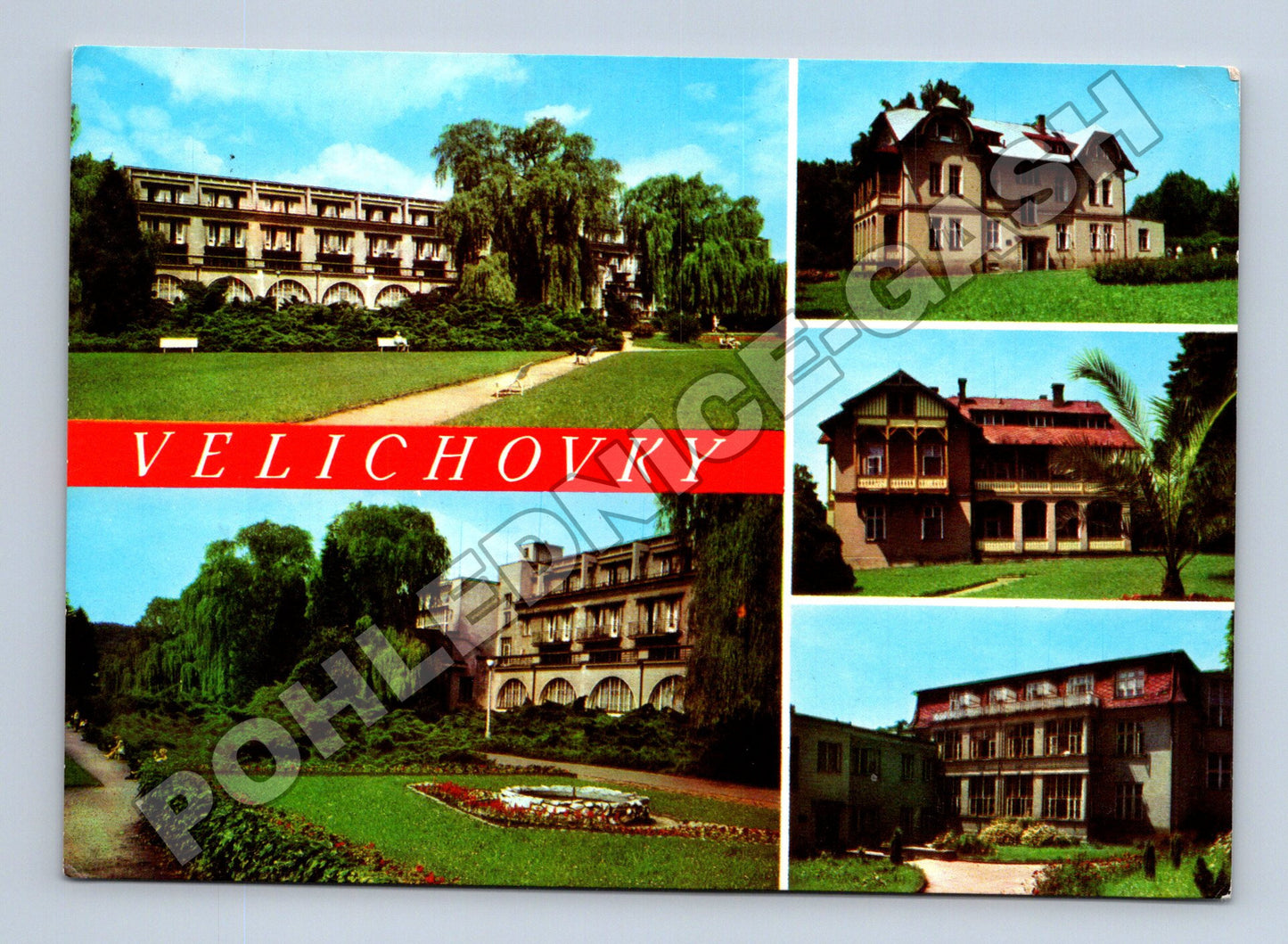 Pohlednice Velichovky lázně budovy 1974 (M36874)