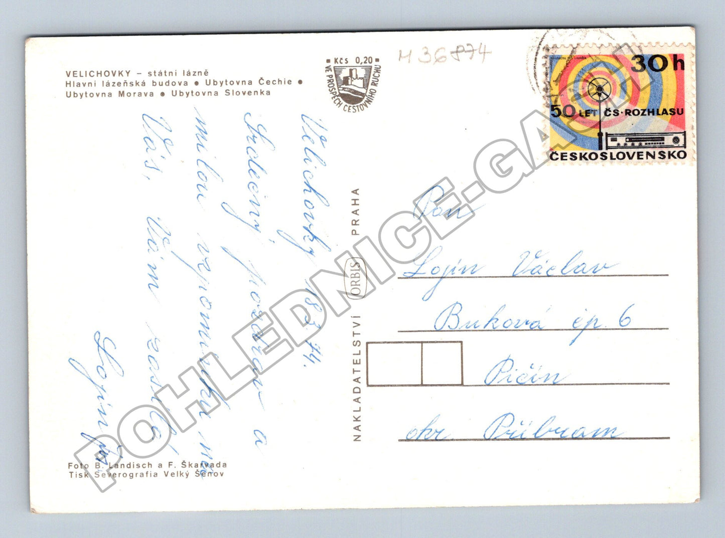 Pohlednice Velichovky lázně budovy 1974 (M36874)