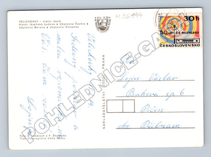 Pohlednice Velichovky lázně budovy 1974 (M36874)