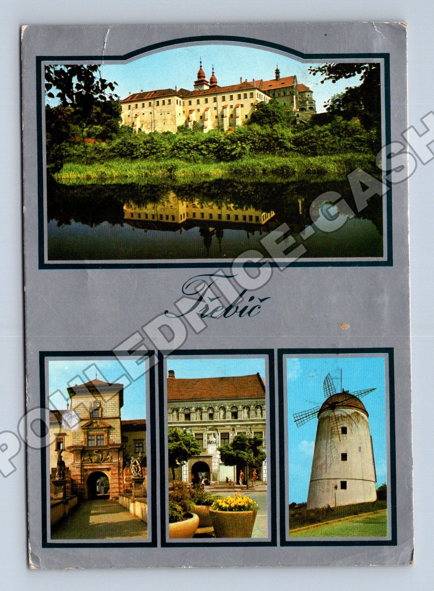 Pohlednice Třebíč hrad, větrný mlýn 1957 (M36885)