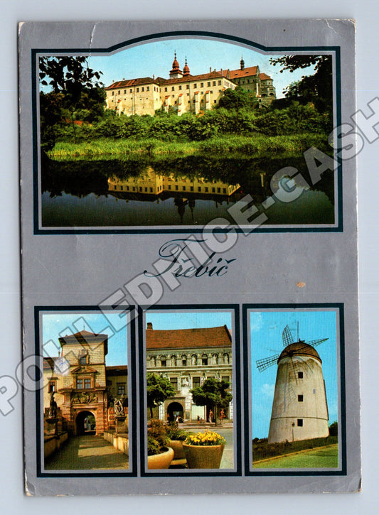 Pohlednice Třebíč hrad, větrný mlýn 1957 (M36885)