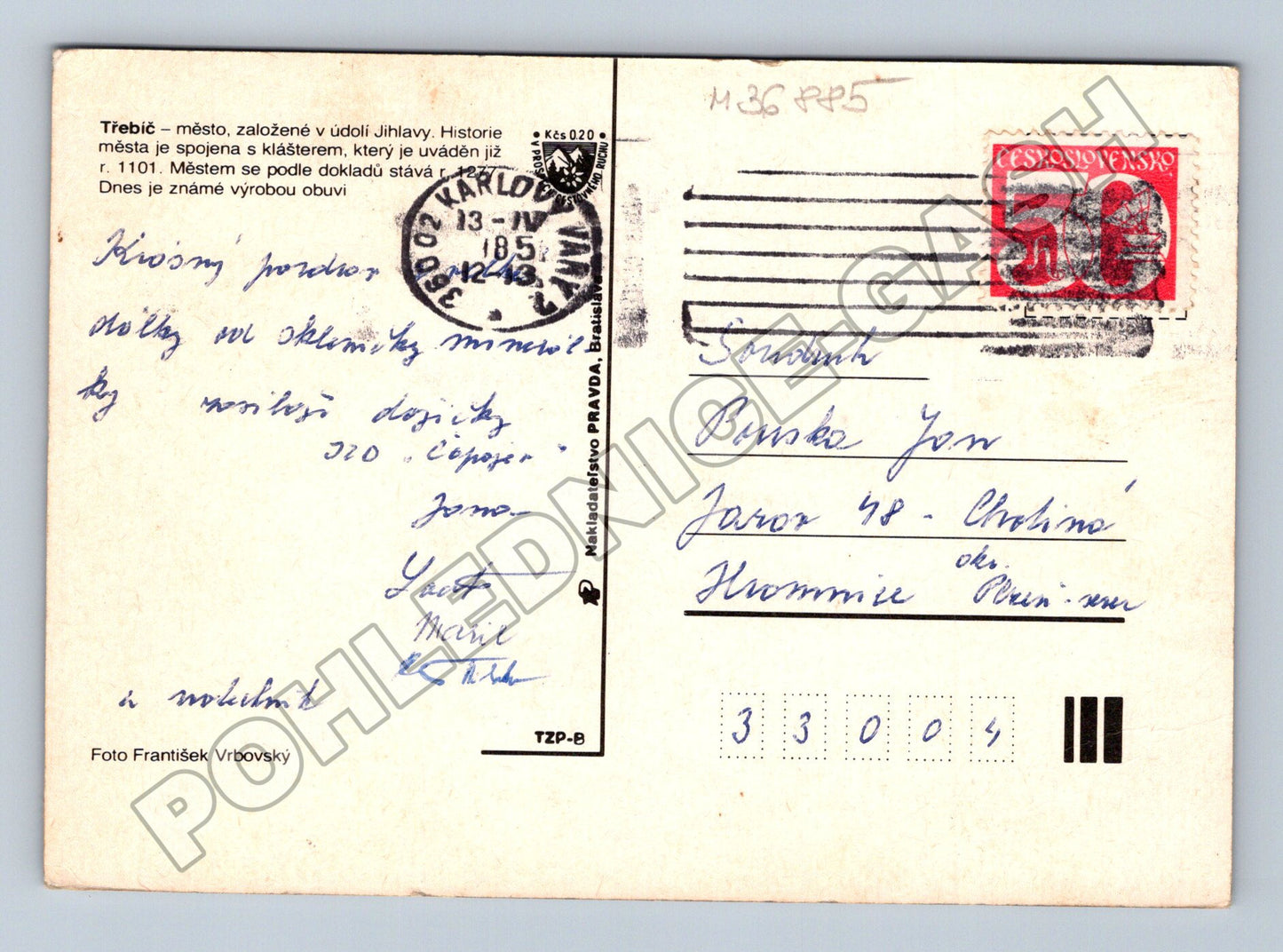 Pohlednice Třebíč hrad, větrný mlýn 1957 (M36885)