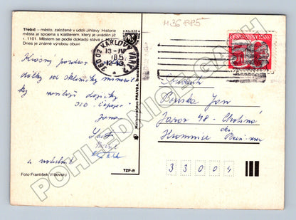 Pohlednice Třebíč hrad, větrný mlýn 1957 (M36885)