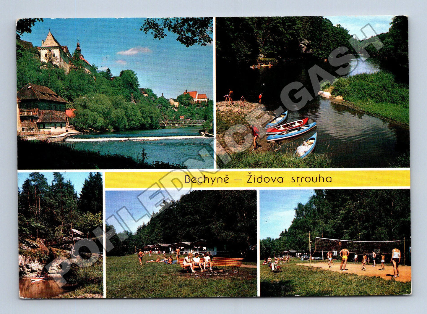 Pohlednice Bechyně Židova strouha řeka hrad kemp 1990 (M36890)