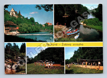 Pohlednice Bechyně Židova strouha řeka hrad kemp 1990 (M36890)