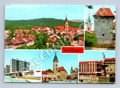 Pohlednice Vodňany koláž s náměstím a věží 1974 (M36892)