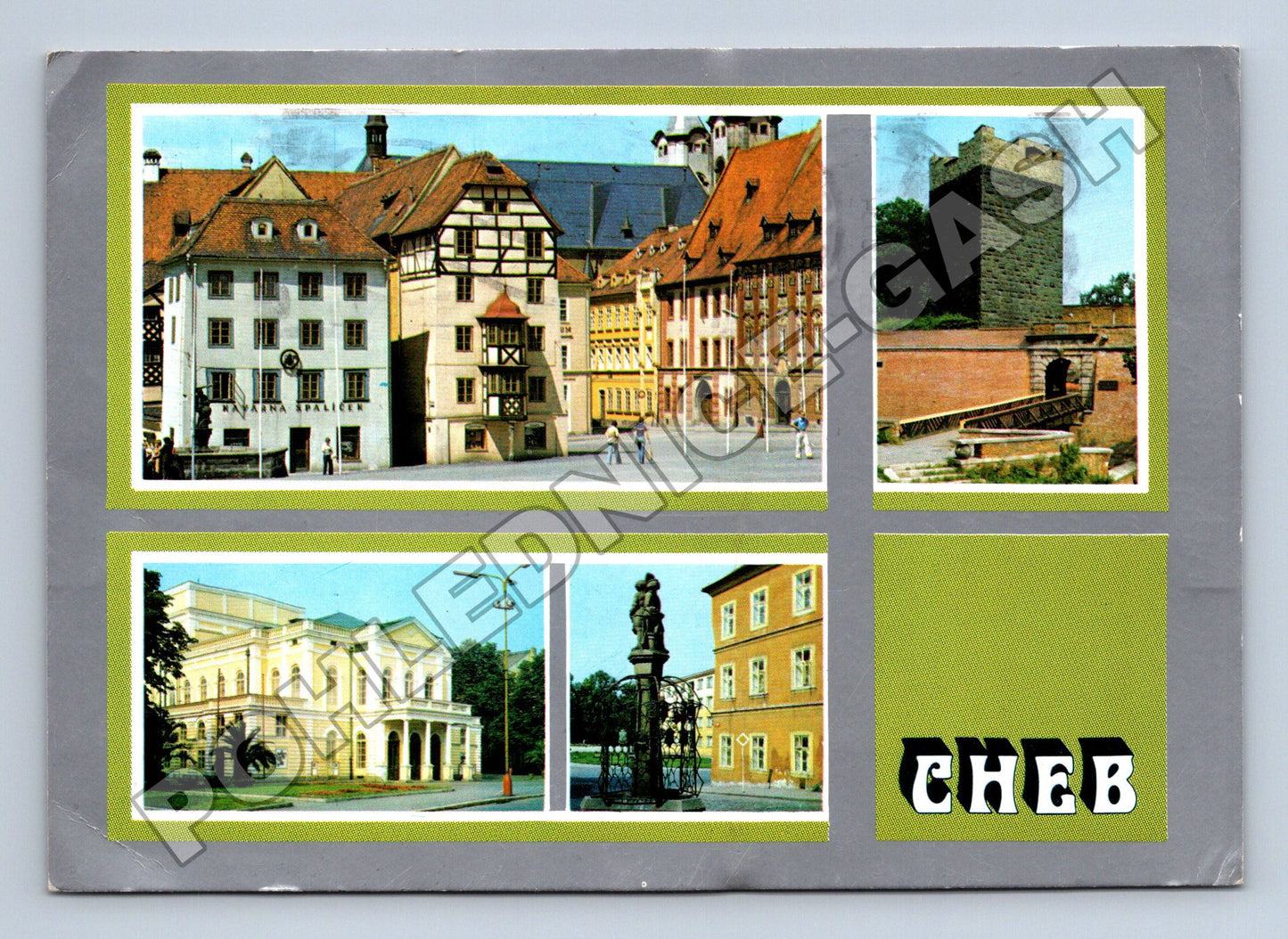 Pohlednice Cheb náměstí, hradby, divadlo (M36901)