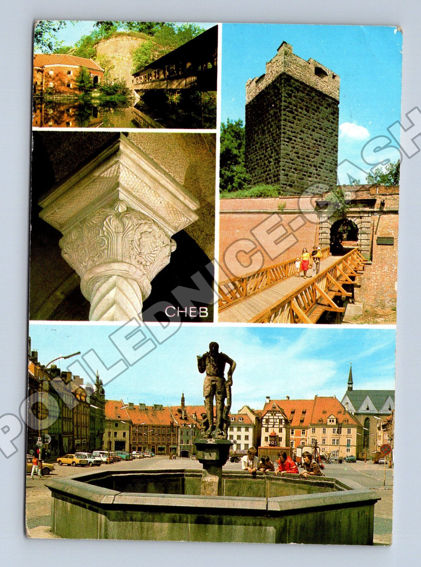 Pohlednice Cheb historické opevnění, Rollandova kašna (M36906)