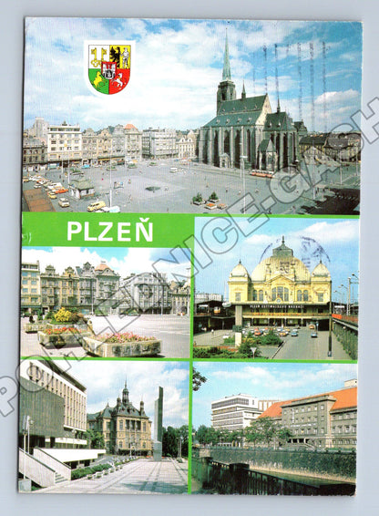 Pohlednice Plzeň městské dominanty koláž 1988 (M36916)